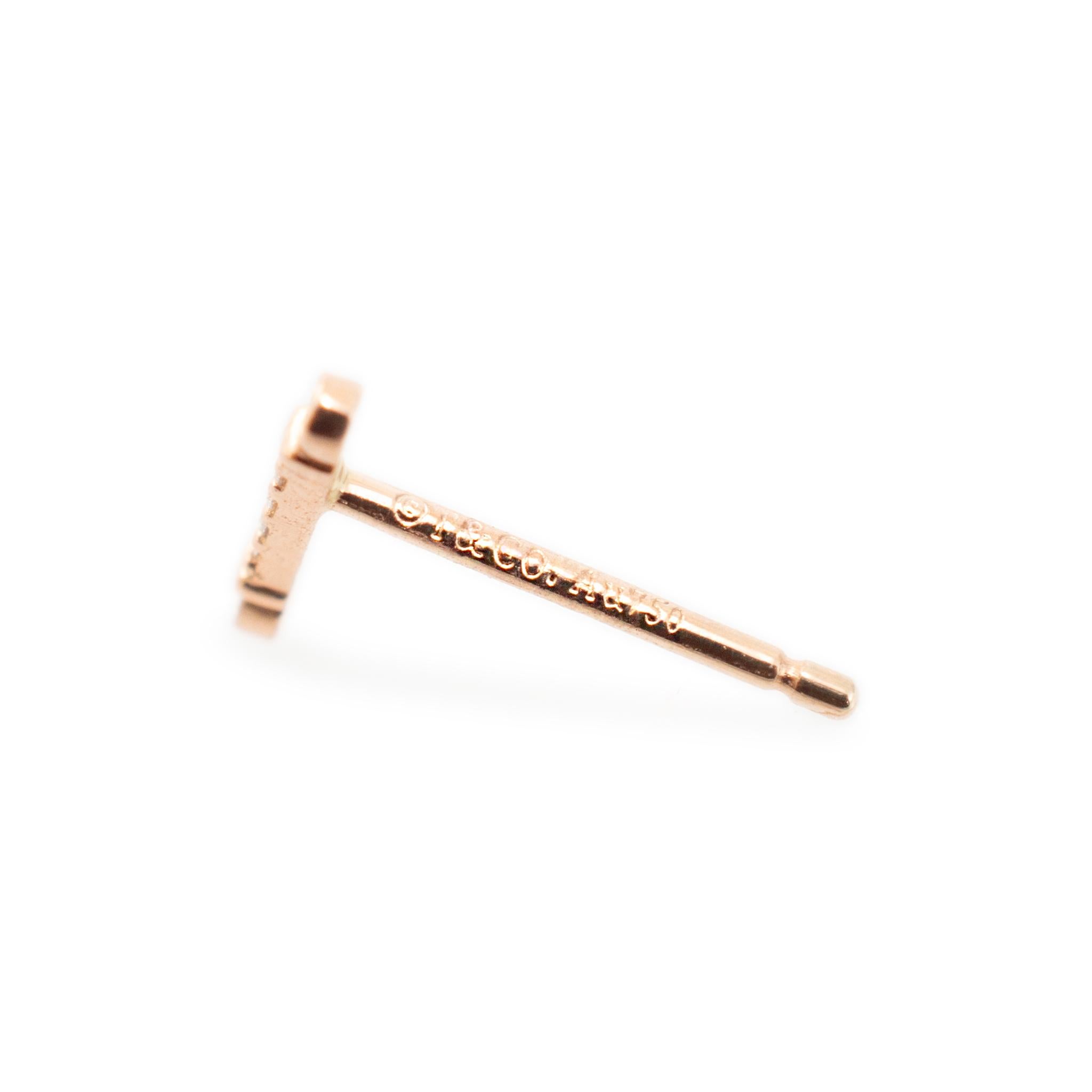 Women's Tiffany & Co. Ladies 18K Rose Gold Fleur de Key Bar Diamond Stud Earrings