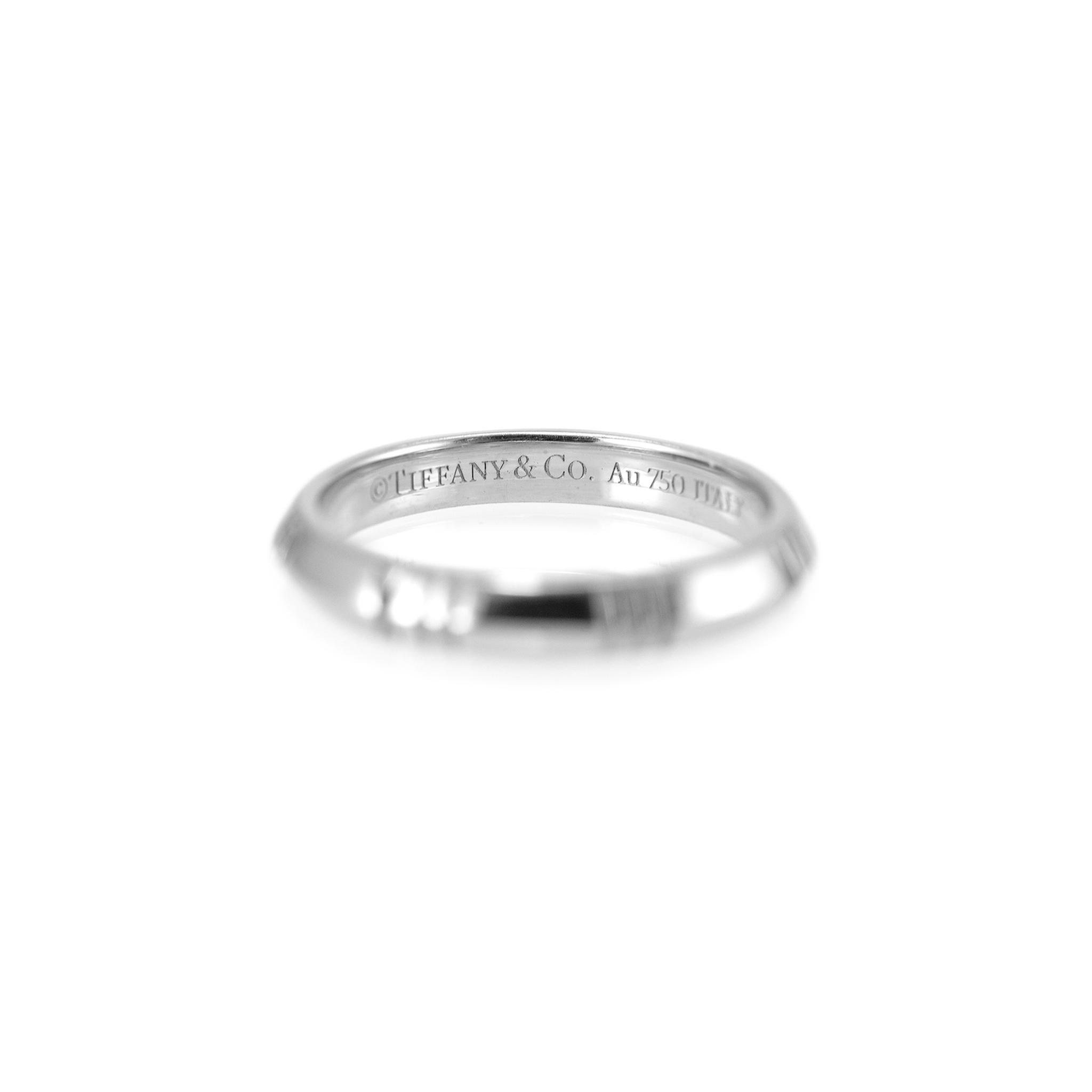 Tiffany & Co. Ladies 18K White Gold Atlas X Closed Narrow Band Ring For Sale 1