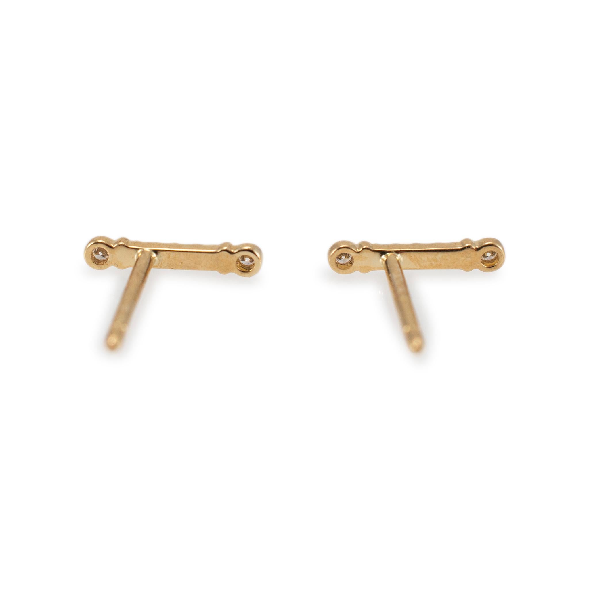 Tiffany & Co. Damen 18 Karat Gelbgold Fleur de Key Bar Diamant-Ohrstecker im Zustand „Hervorragend“ in Houston, TX