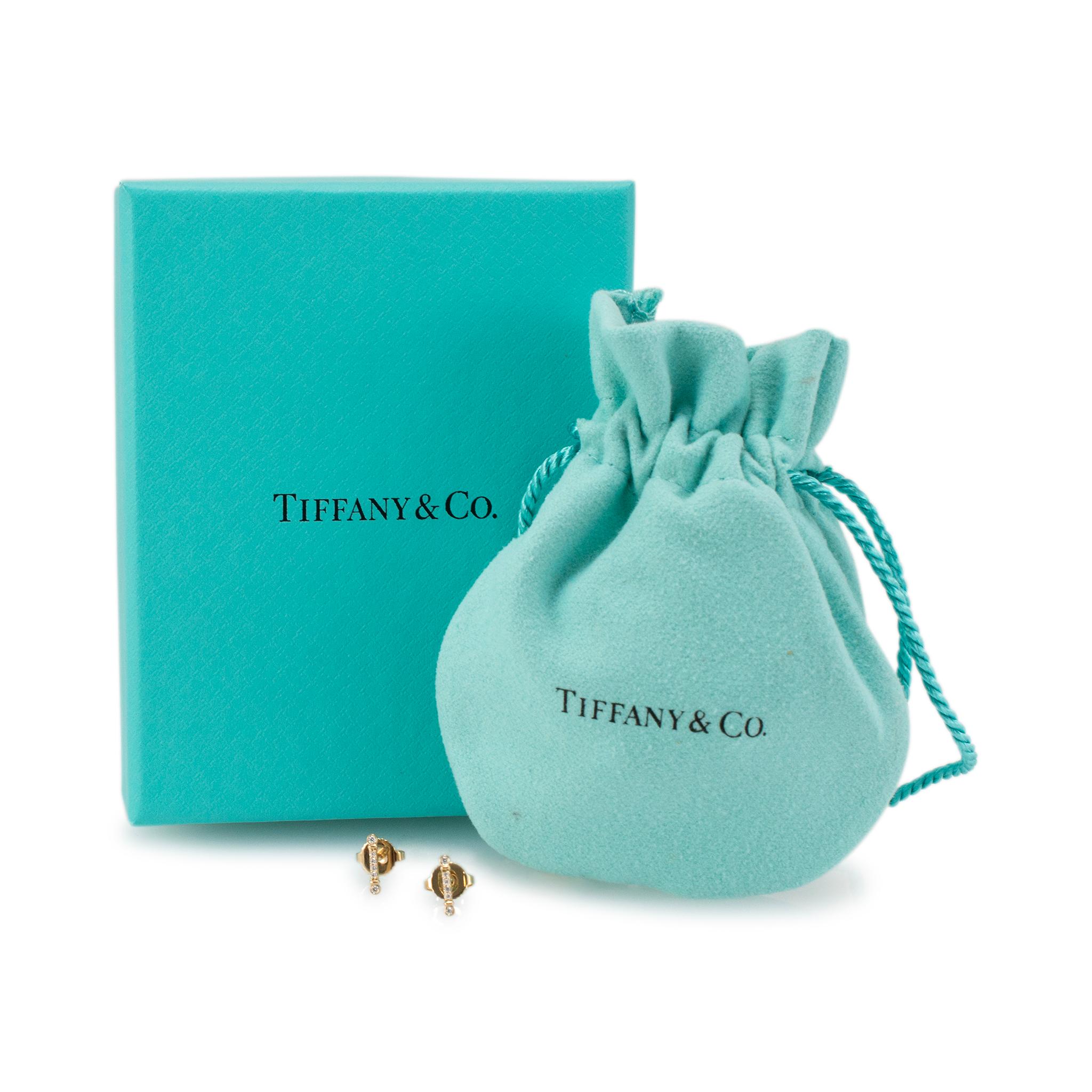 Tiffany & Co. Damen 18 Karat Gelbgold Fleur de Key Bar Diamant-Ohrstecker 3