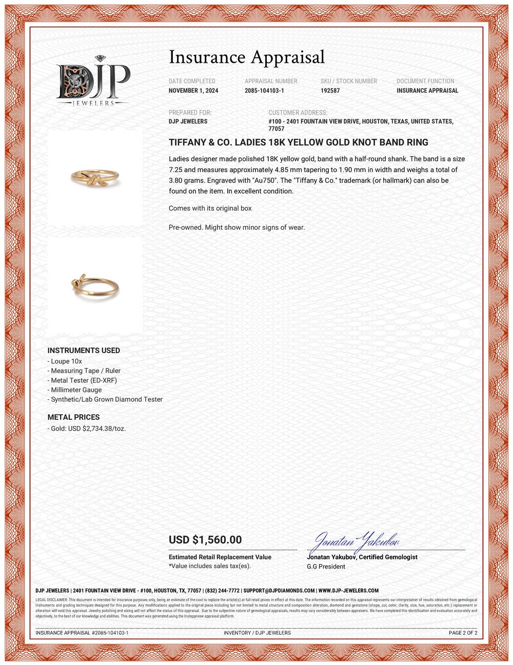 Tiffany & Co. Damenring aus 18 Karat Gelbgold mit Knoten 6