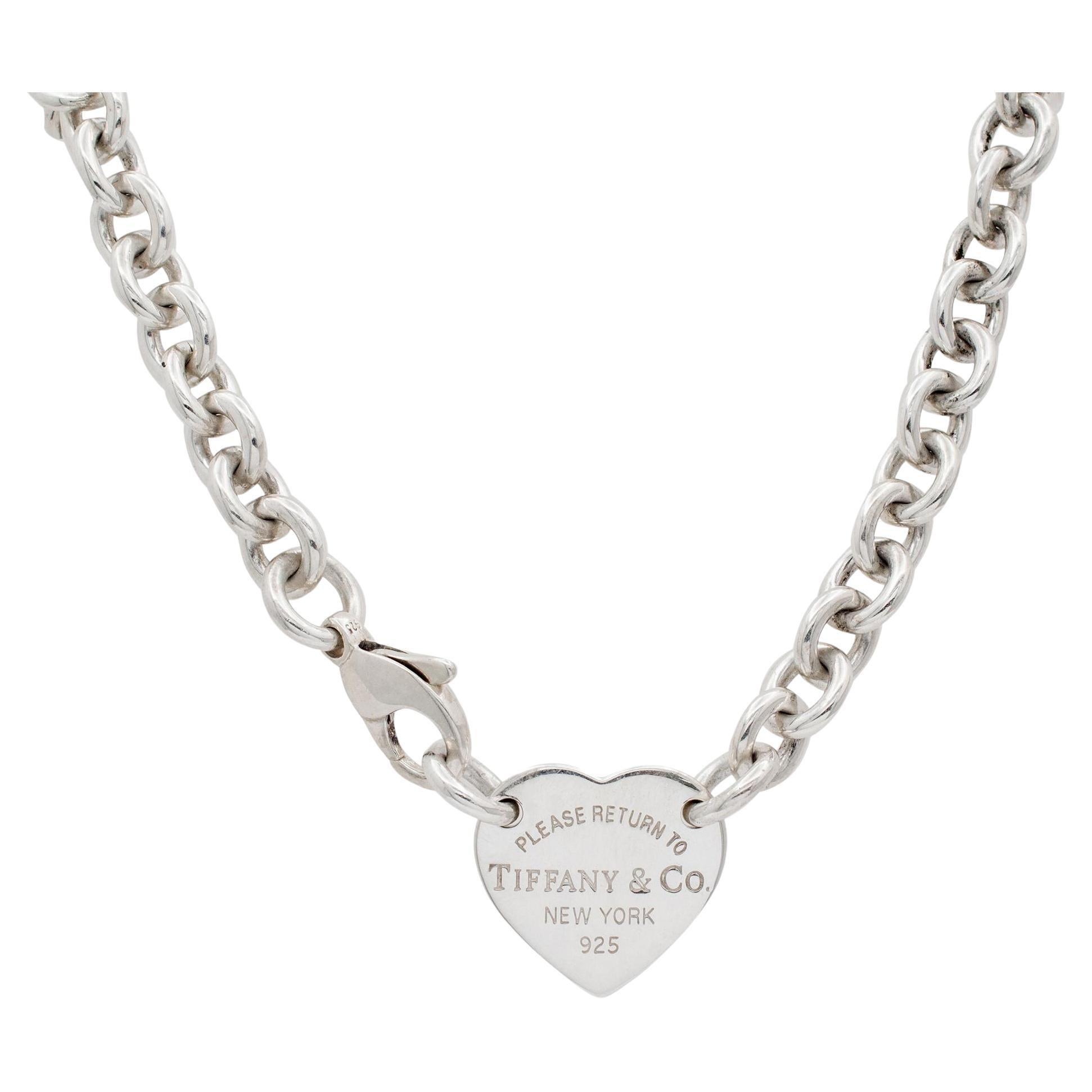 Tiffany & Co. Ladies 925 Sterling Silver Heart Tag Tiffany Pendant Necklace