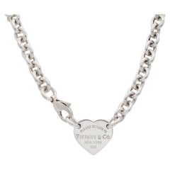 Used Tiffany & Co. Ladies 925 Sterling Silver Heart Tag Tiffany Pendant Necklace