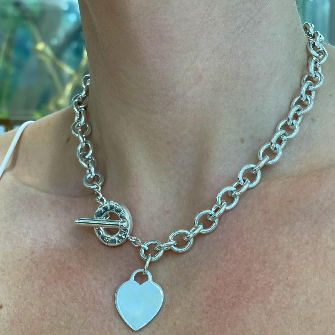 Tiffany & Co. Damen 925 Sterlingsilber Herz-Tag-Halskette mit Anhänger 3