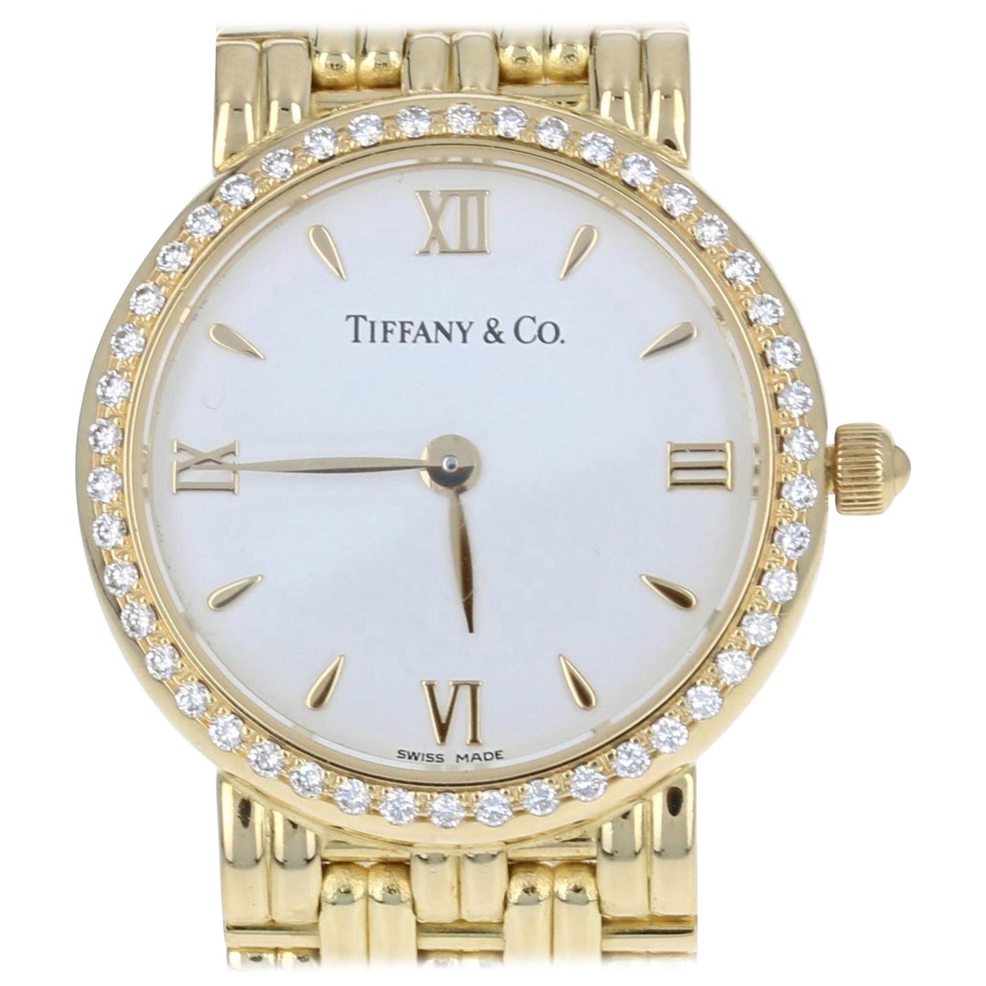 Tiffany & Co. Ladies Diamond Watch, 18 Karat Yellow Gold Quartz 2 Year Warranty