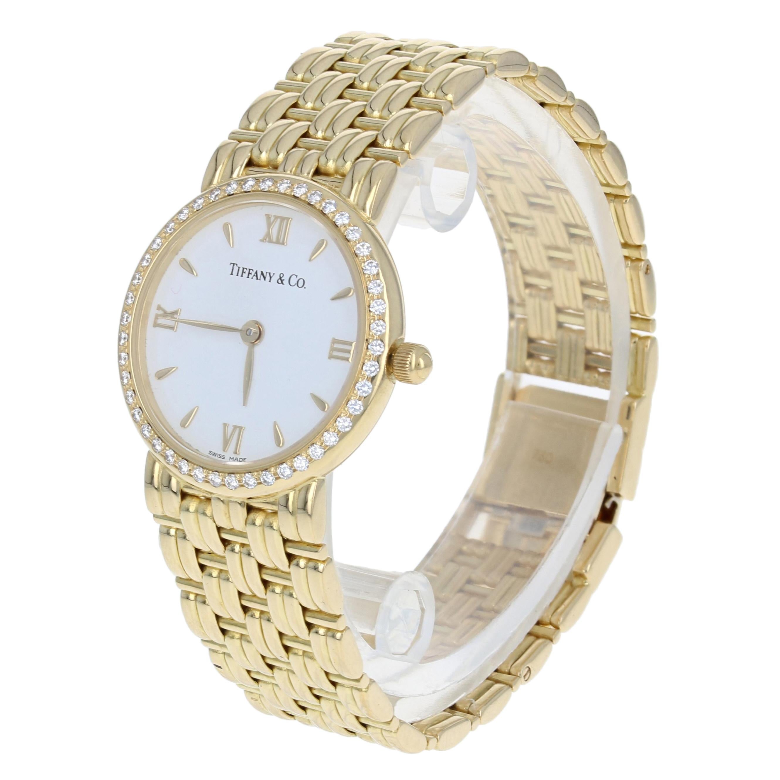 Round Cut Tiffany & Co. Ladies Diamond Watch, 18 Karat Yellow Gold Quartz 2 Year Warranty