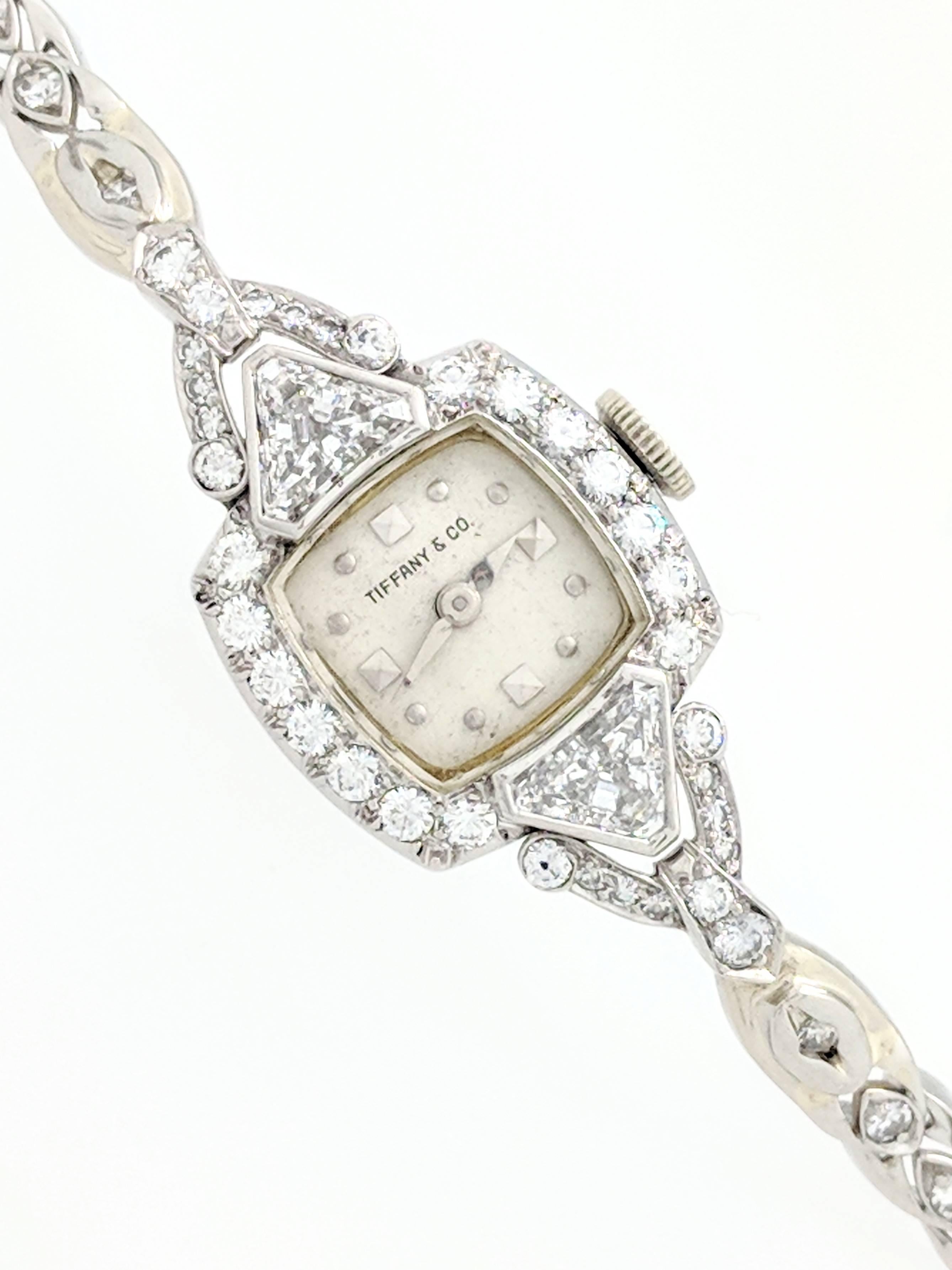 Tiffany & Co. Platinum and Diamond Manual Wristwatch

You are viewing an Authentic RARE 1930's Tiffany & Co. Platinum and Diamond Manual Wristwatch. This stunning timepiece exemplifies Luxury at its finest! This platinum Tiffany & Co. cushion shape