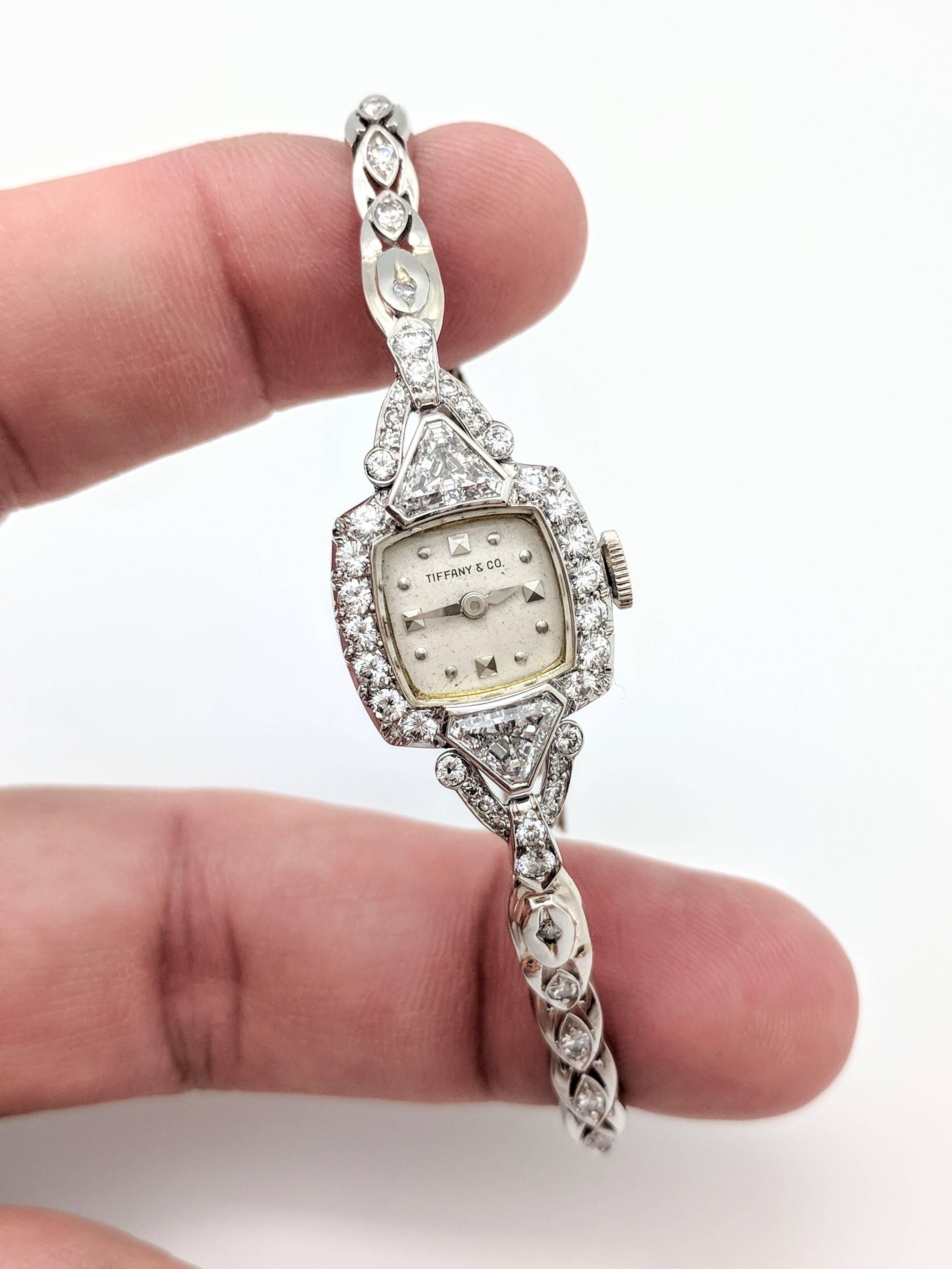 Art Deco Tiffany & Co. Ladies Platinum Diamond Manual Wristwatch, 1930s