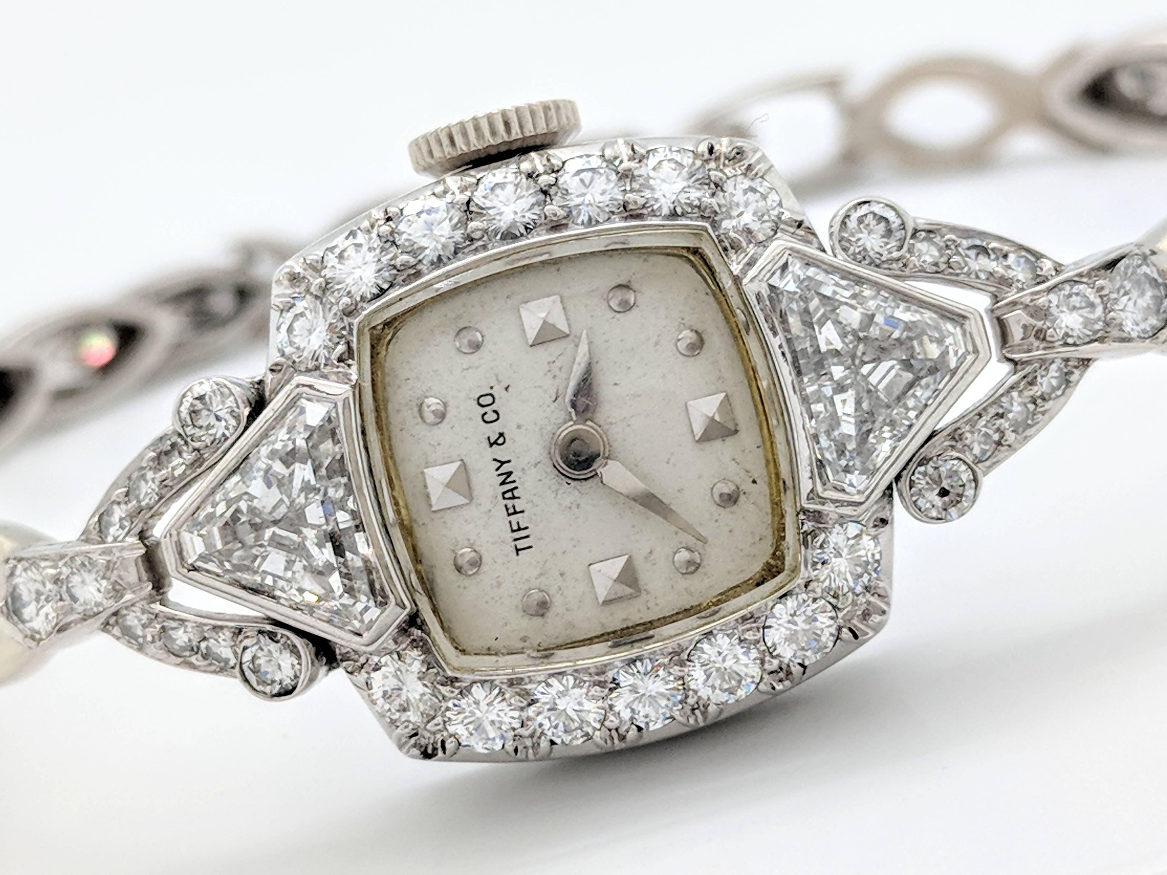 Tiffany & Co. Ladies Platinum Diamond Manual Wristwatch, 1930s In Excellent Condition In Gainesville, FL