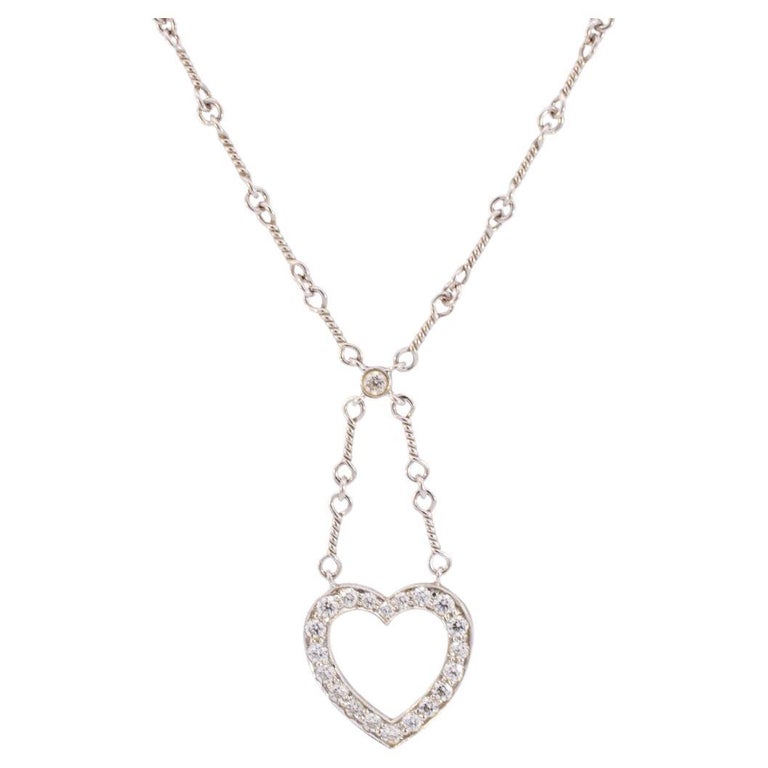 Tiffany and Co. Ladies Platinum Diamond Open Heart Pendant Necklace For