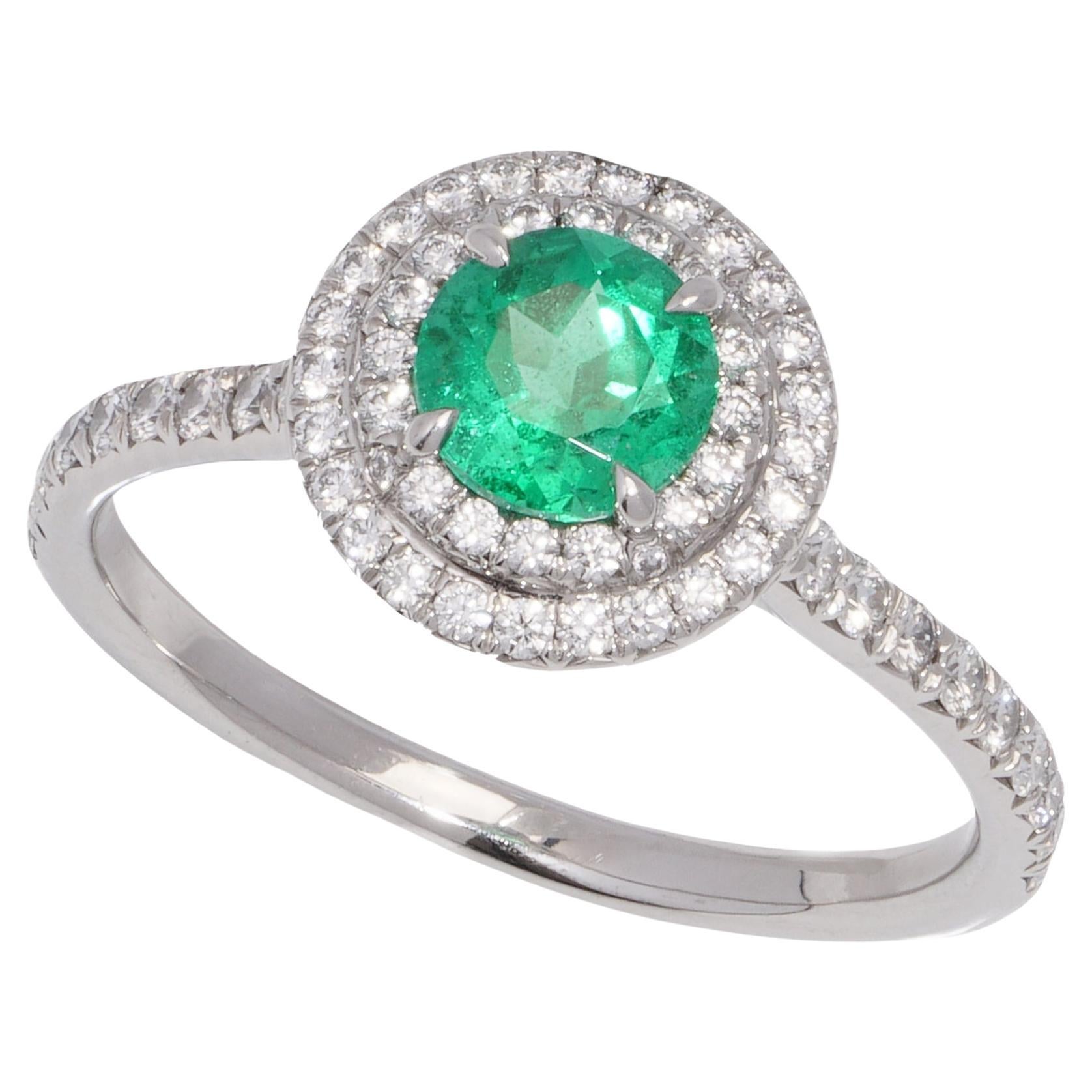 Tiffany & Co ladies platinum emerald and diamond ring