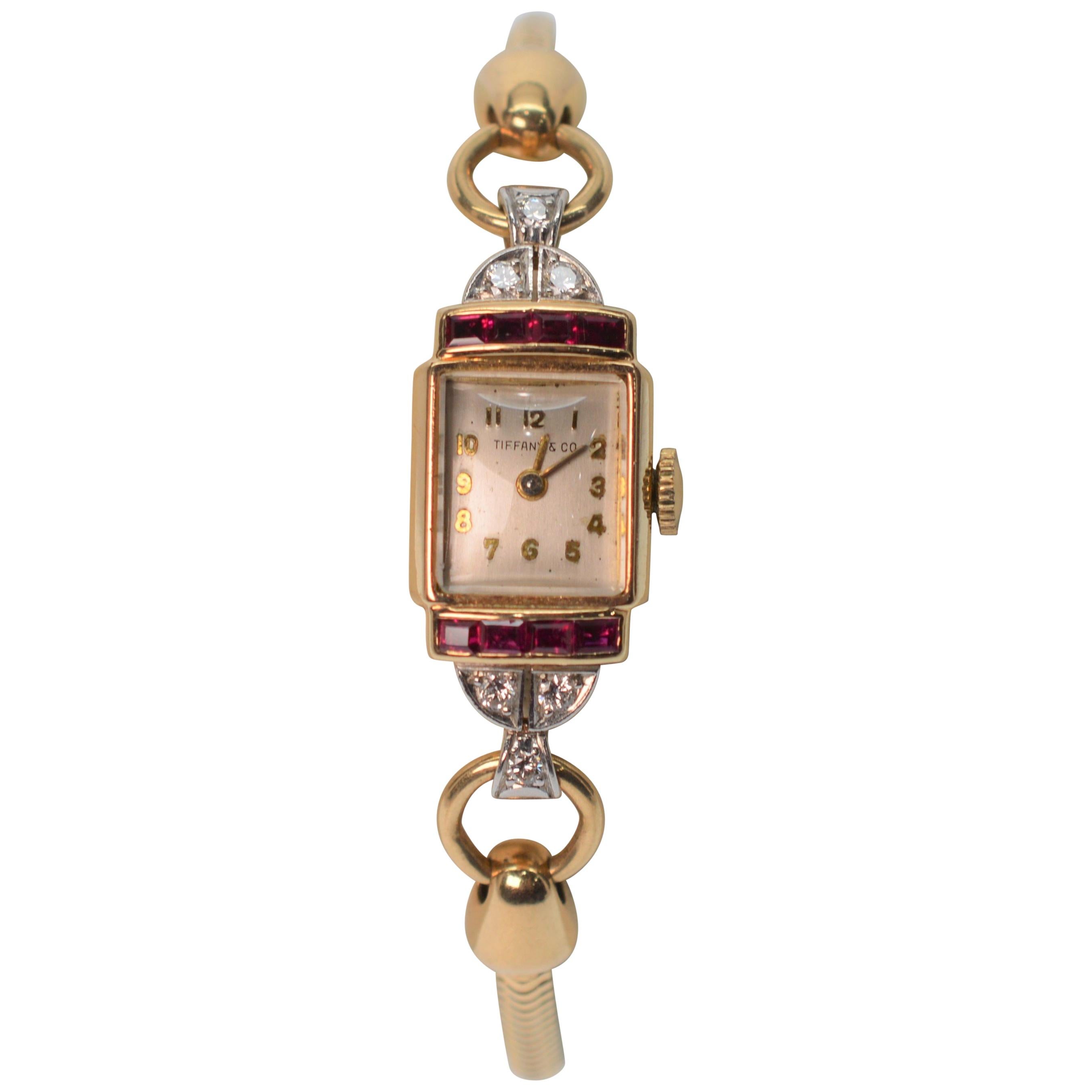 Tiffany & Co. Ladies Ruby & Diamond 14k Yellow Gold Watch Bracelet