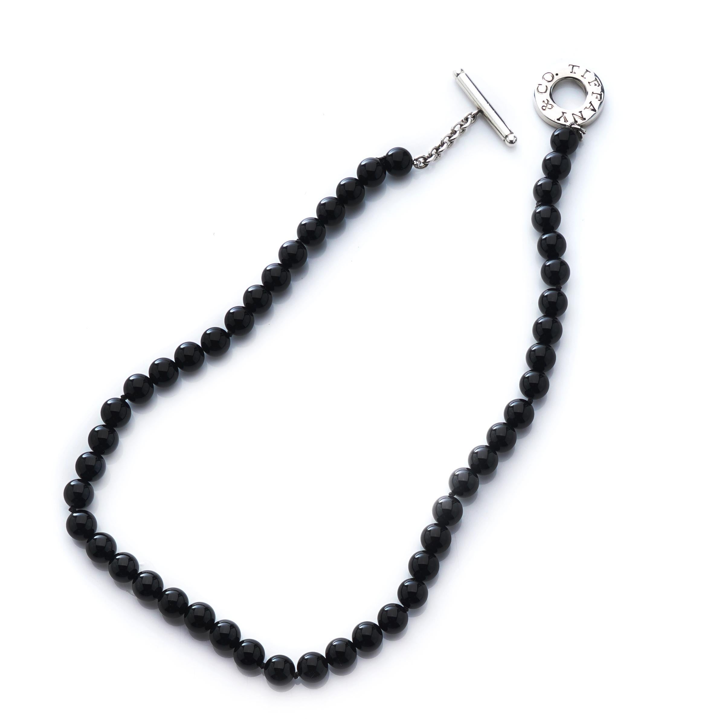 Tiffany & Co. Ladies Silver Clasp with Black Onyx Beaded Necklace 3