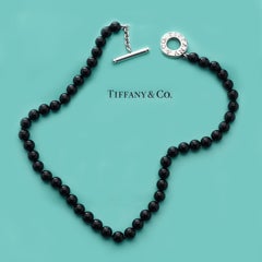 Tiffany & Co. Ladies Silver Clasp with Black Onyx Beaded Necklace