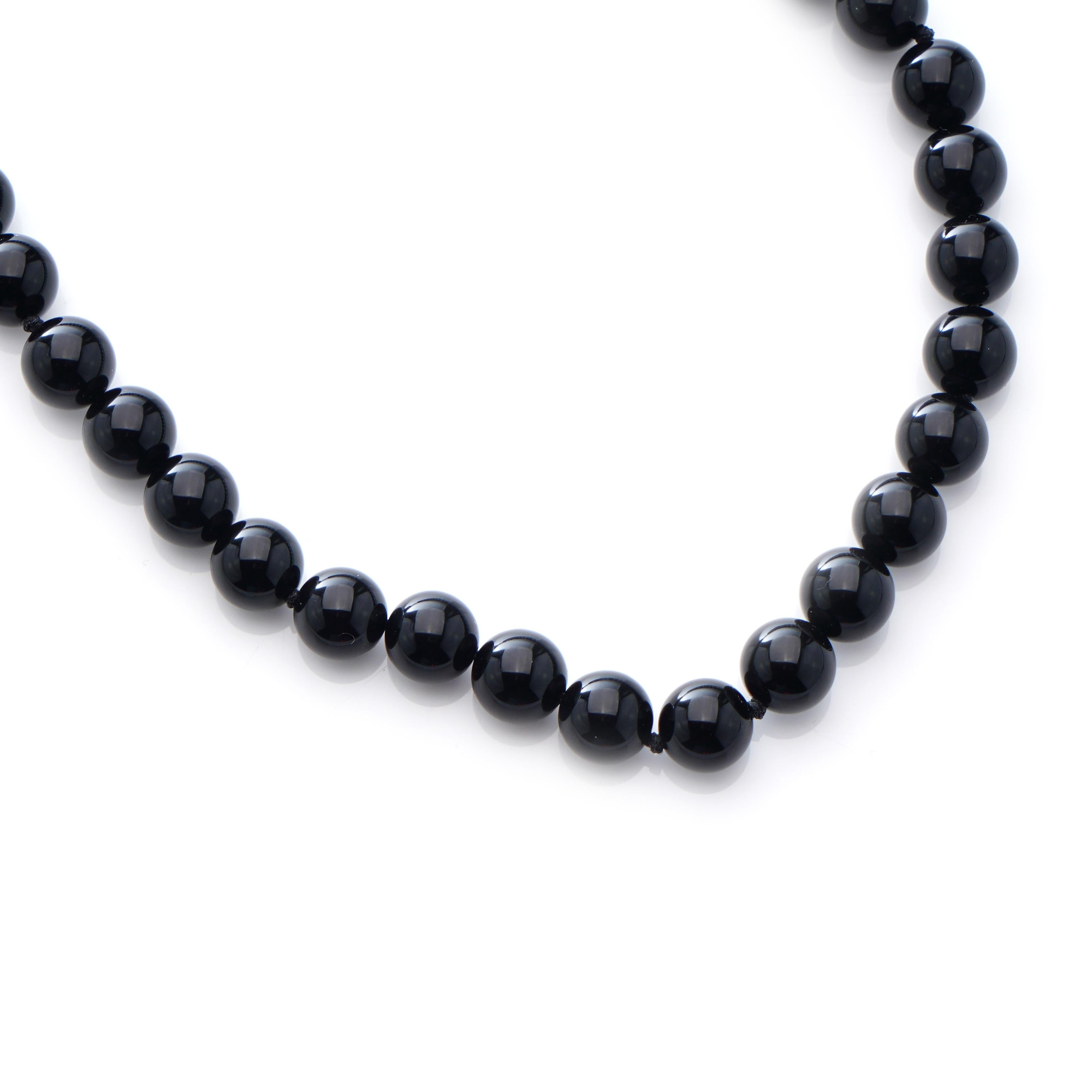 Women's or Men's Tiffany & Co. Ladies Silver Clasp with Black Onyx Beaded Necklace