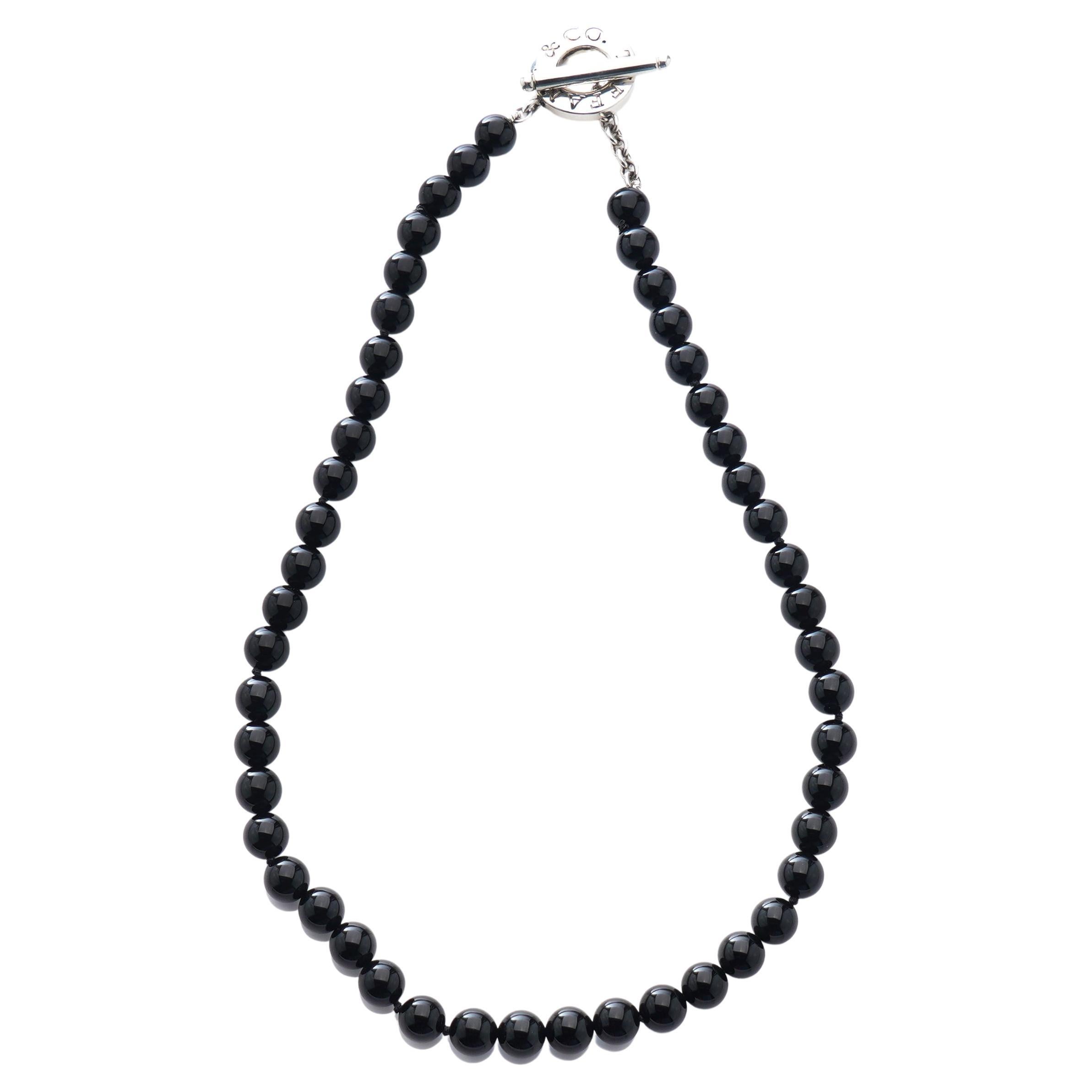 Tiffany & Co. Ladies Silver Clasp with Black Onyx Beaded Necklace
