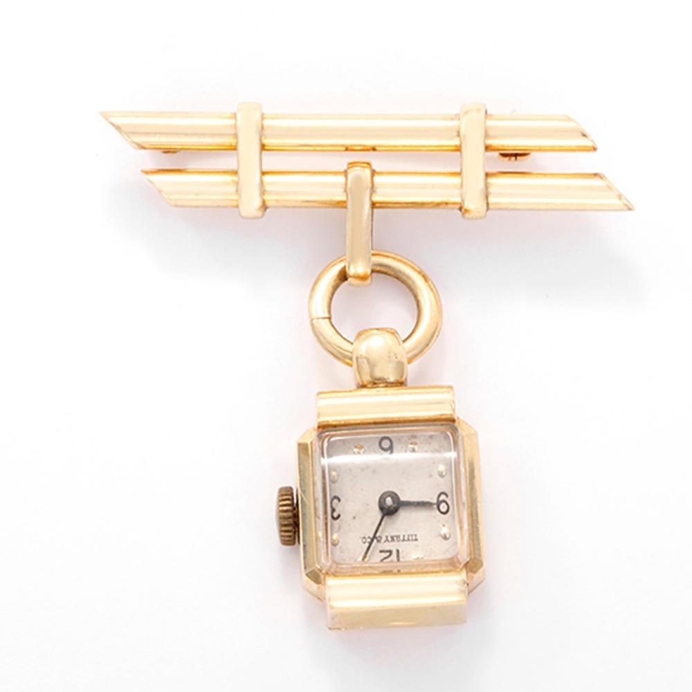 Tiffany & Co. Ladies Yellow Gold Brooch Watch, circa 1950s In Good Condition In Dallas, TX