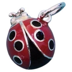 Tiffany & Co. Ladybug Charm Pendant Sterling Silver Red and Black Enamel