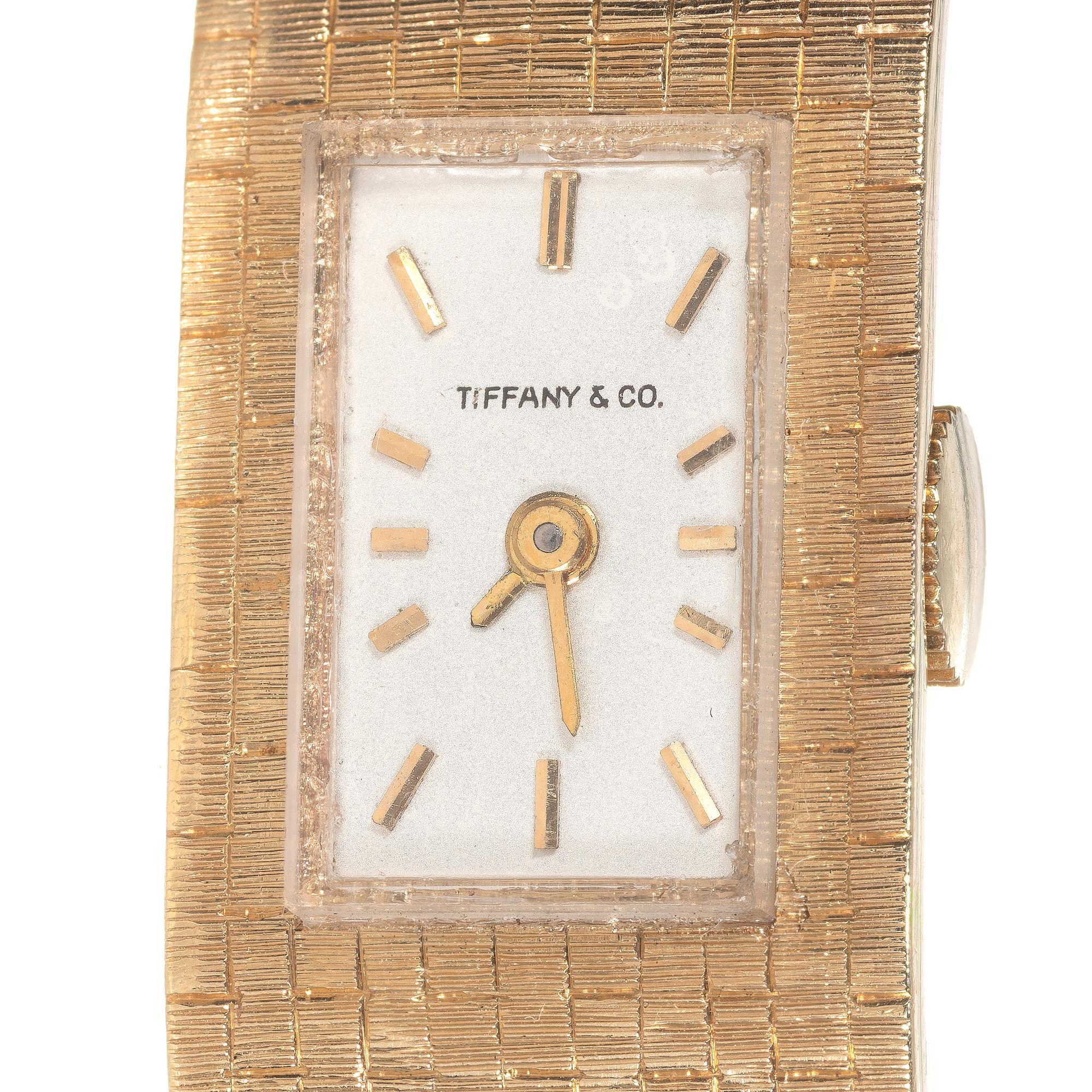 Tiffany & Co. Ladies Yellow Gold Diamond Buckle Bracelet Wristwatch, circa 1950s In Good Condition In Stamford, CT