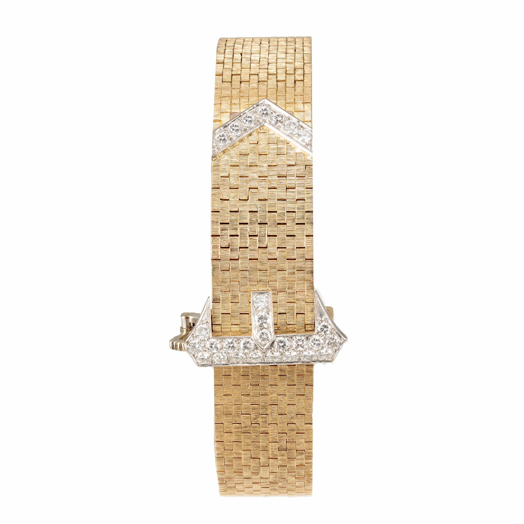 Women's Tiffany & Co. Ladies Yellow Gold Diamond Buckle Bracelet Wristwatch, circa 1950s