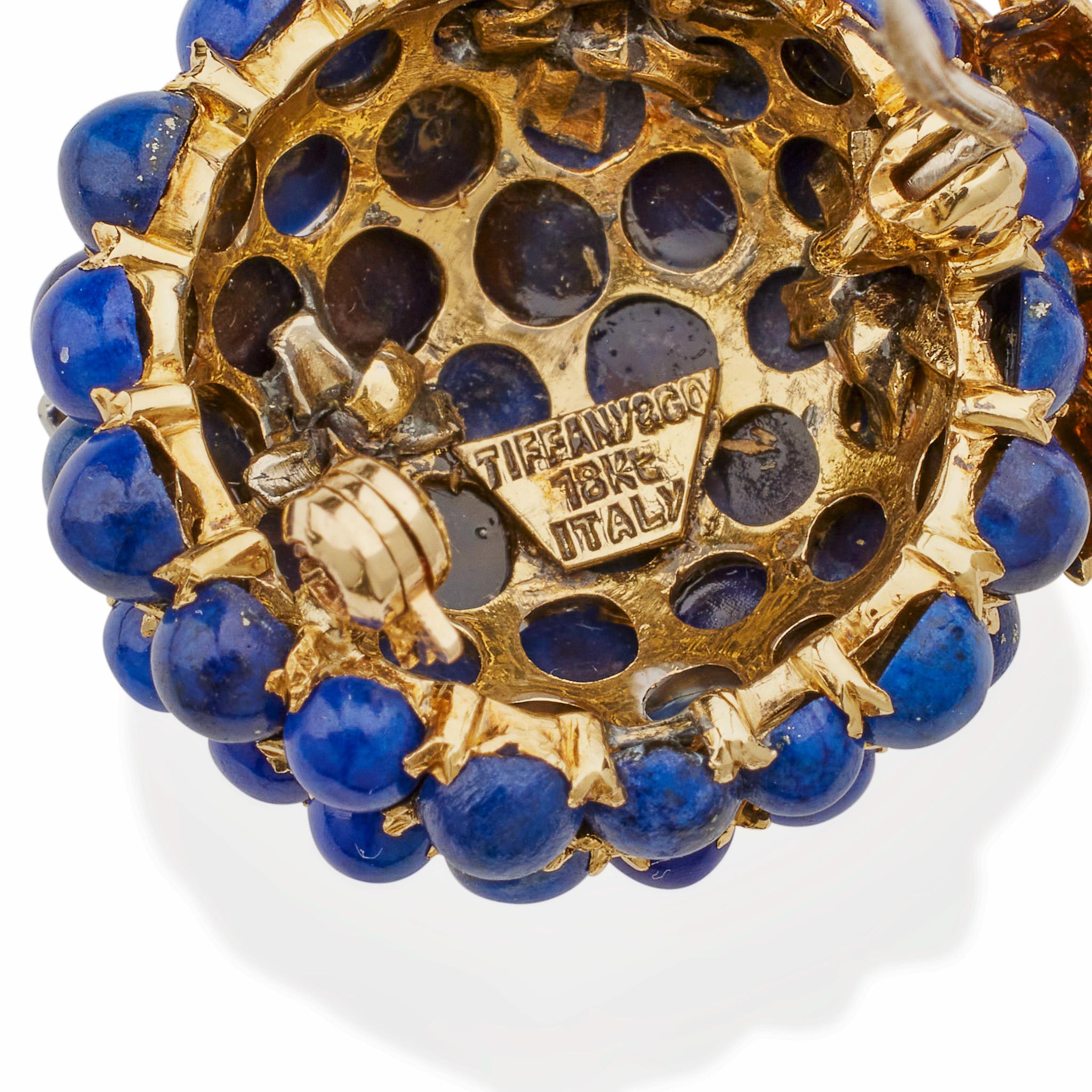 Tiffany & Co. Lapis et diamant Broche clip fleuri Excellent état - En vente à New York, NY