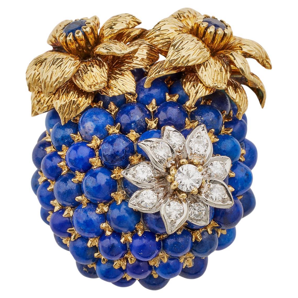 Tiffany & Co. Lapis and Diamond Blossom Clip Brooch For Sale