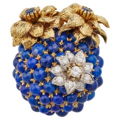 Tiffany & Co. Lapis et diamant Broche clip fleuri