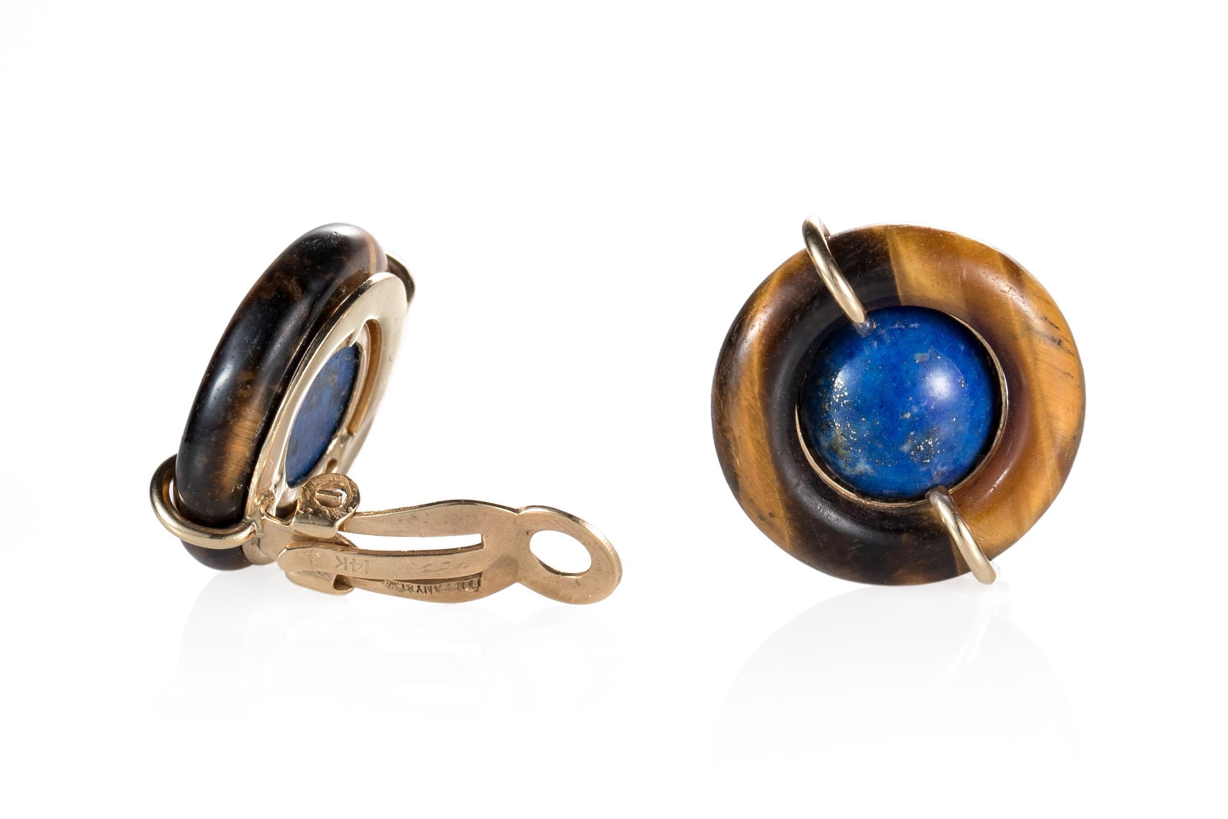 Tiffany & Co. Lapis and Tiger's Eye Clip-On Earrings 4
