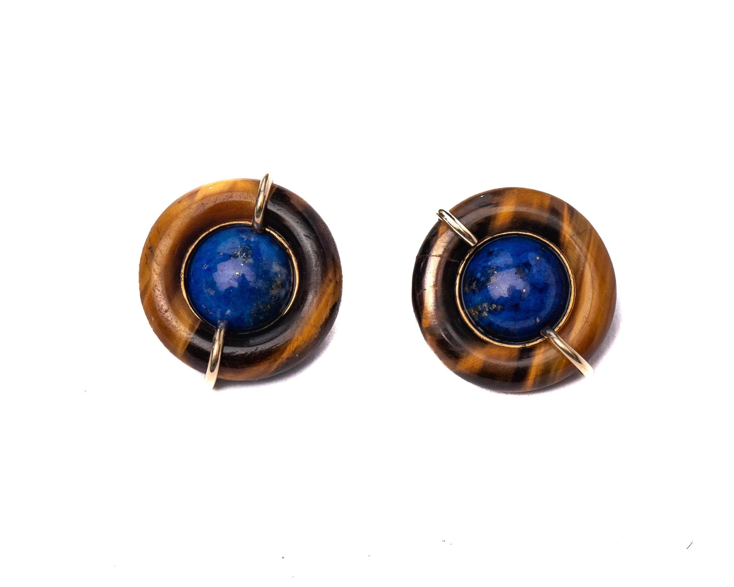 Retro Tiffany & Co. Lapis and Tiger's Eye Clip-On Earrings