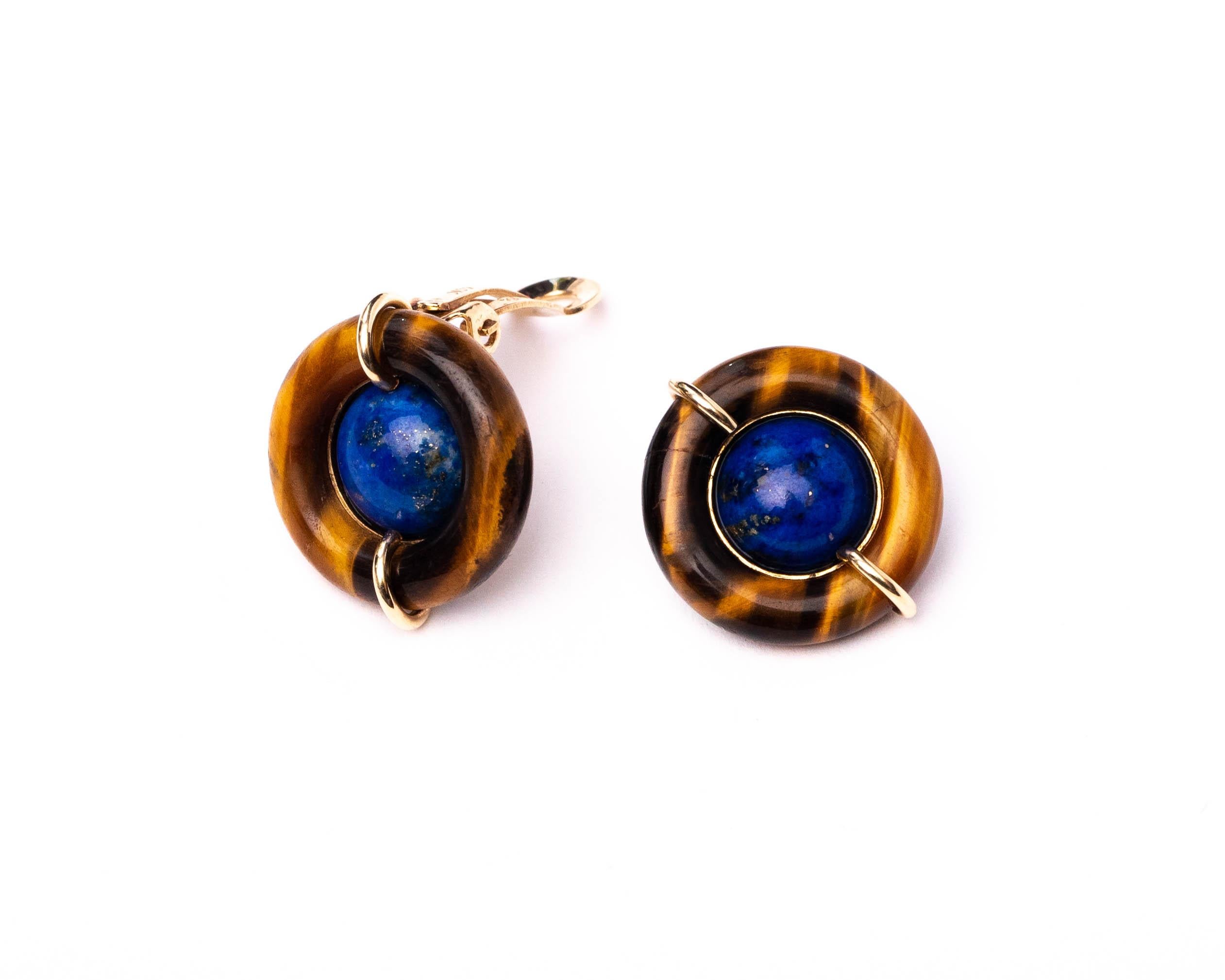 Tiffany & Co. Lapis and Tiger's Eye Clip-On Earrings In Excellent Condition In Atlanta, GA