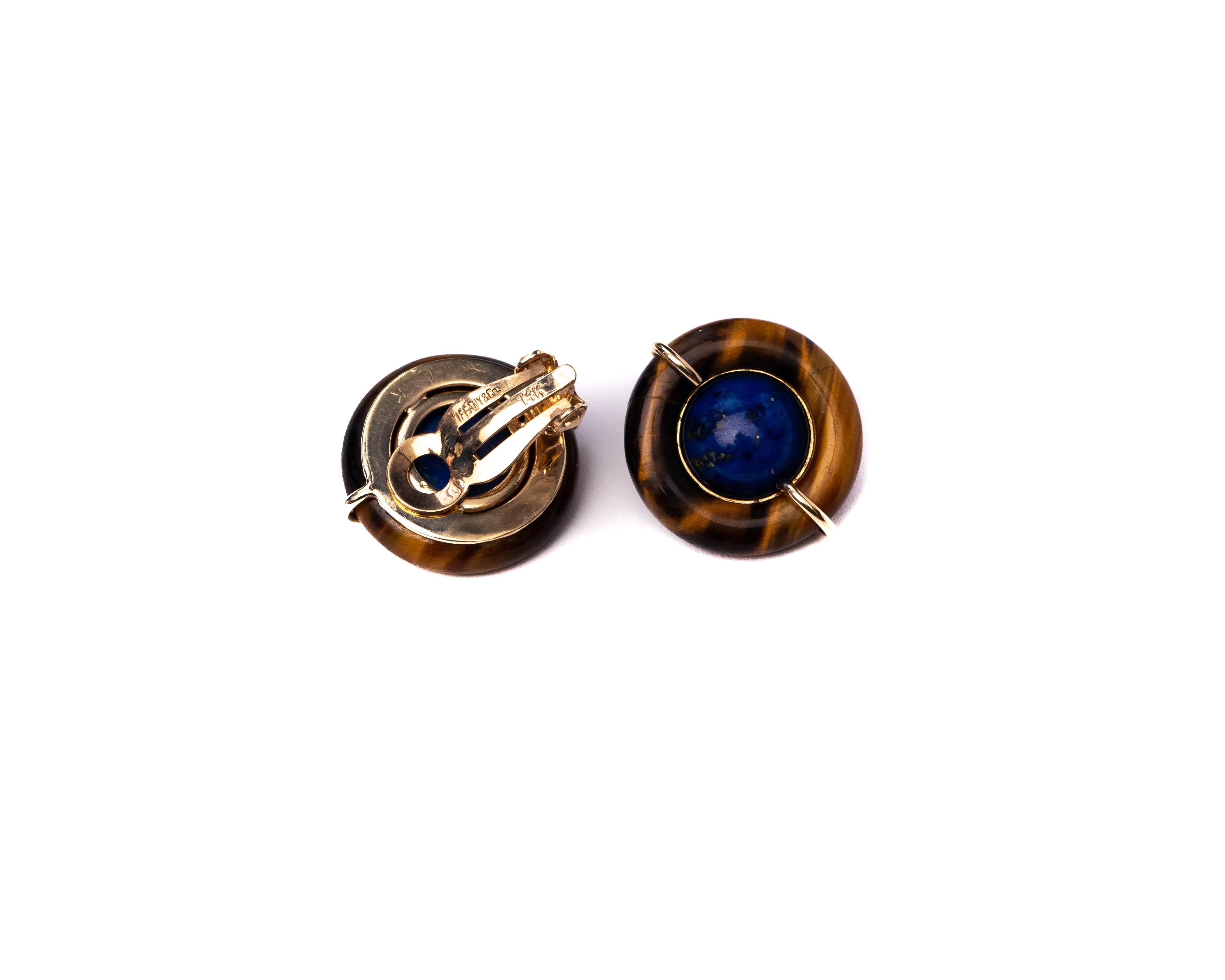 Women's or Men's Tiffany & Co. Lapis and Tiger's Eye Clip-On Earrings