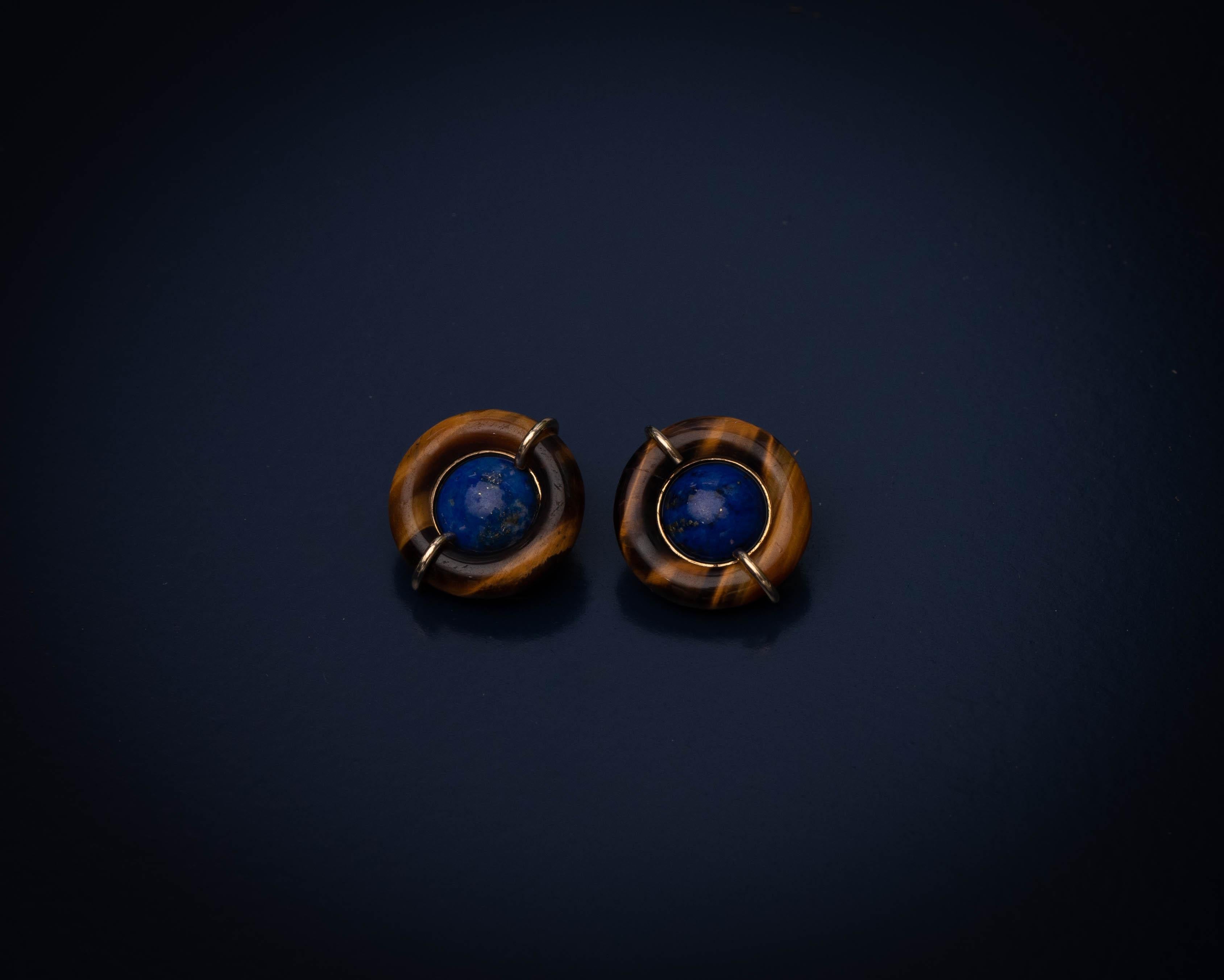 Tiffany & Co. Lapis and Tiger's Eye Clip-On Earrings 1