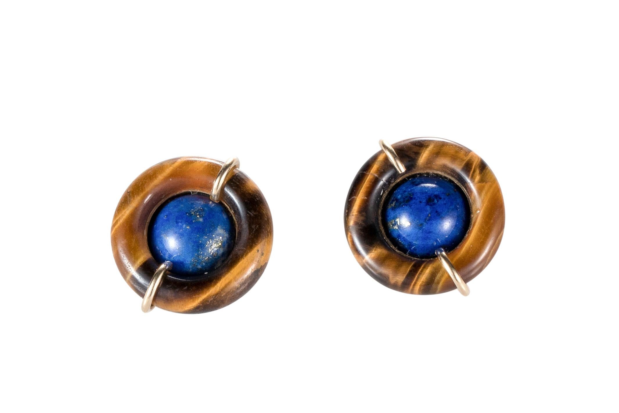 Tiffany & Co. Lapis and Tiger's Eye Clip-On Earrings 2