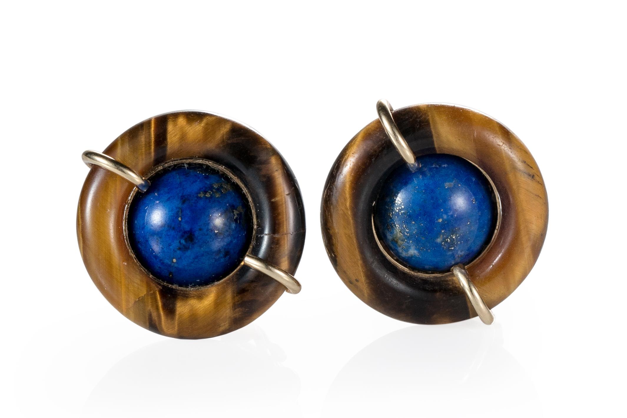 Tiffany & Co. Lapis and Tiger's Eye Clip-On Earrings 3
