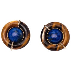 Vintage Tiffany & Co. Lapis and Tiger's Eye Clip-On Earrings