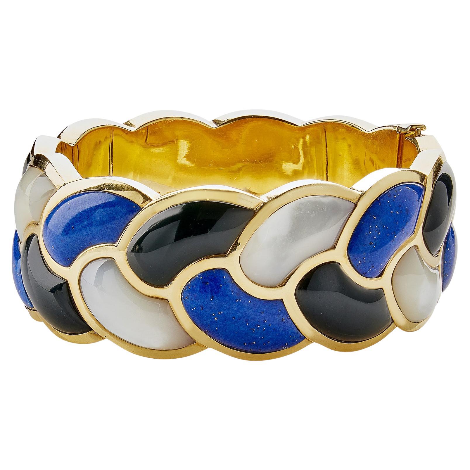 Tiffany & Co. Lapis, Black Jade and Mother-of-Pearl "Rope" Bangle Bracelet