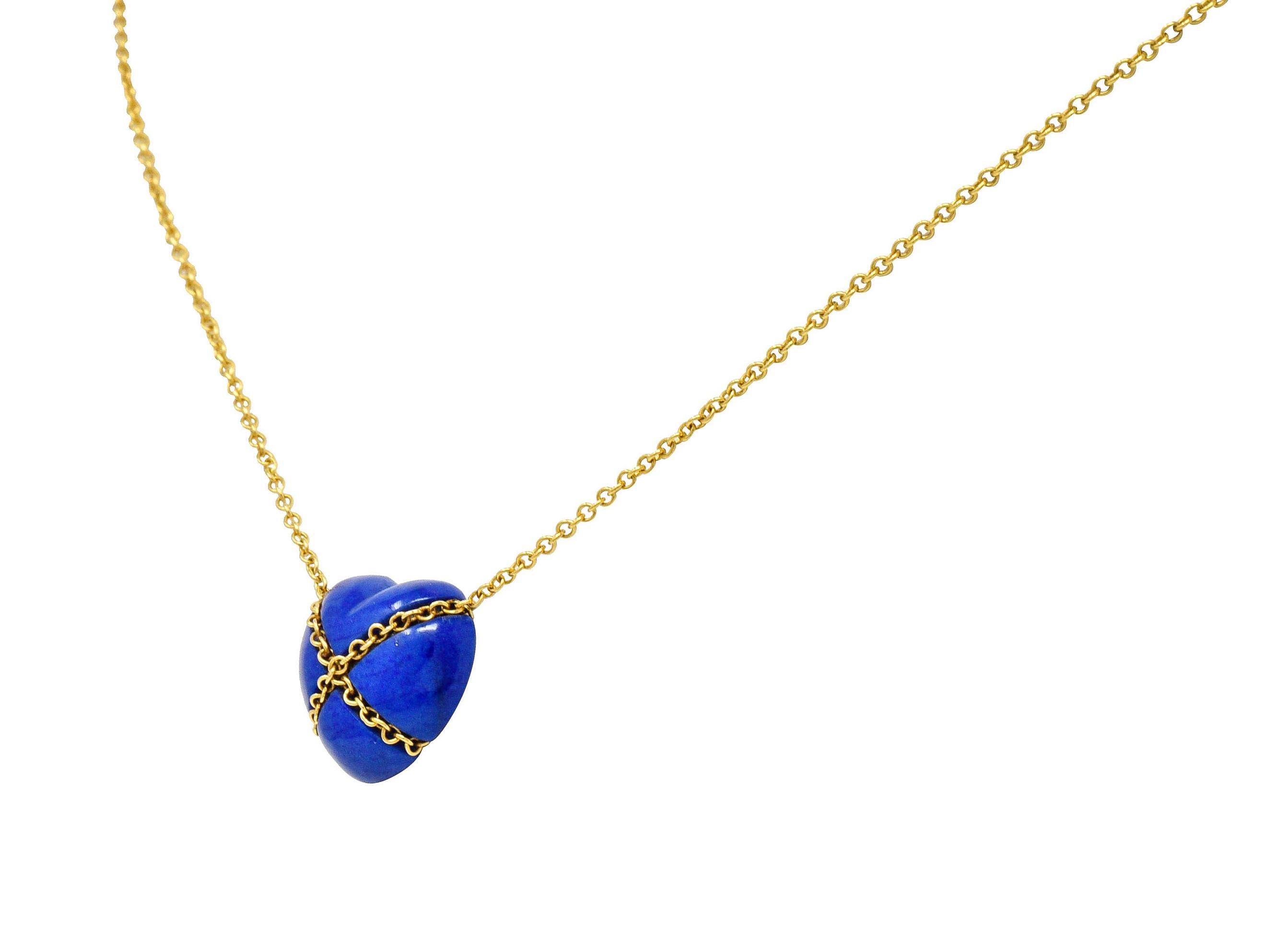 Cabochon Tiffany & Co. Lapis Lazuli 18 Karat Gold Cross My Heart Necklace