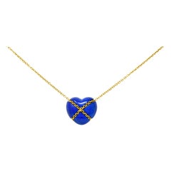 Tiffany & Co. Lapis Lazuli 18 Karat Gold Cross My Heart Necklace