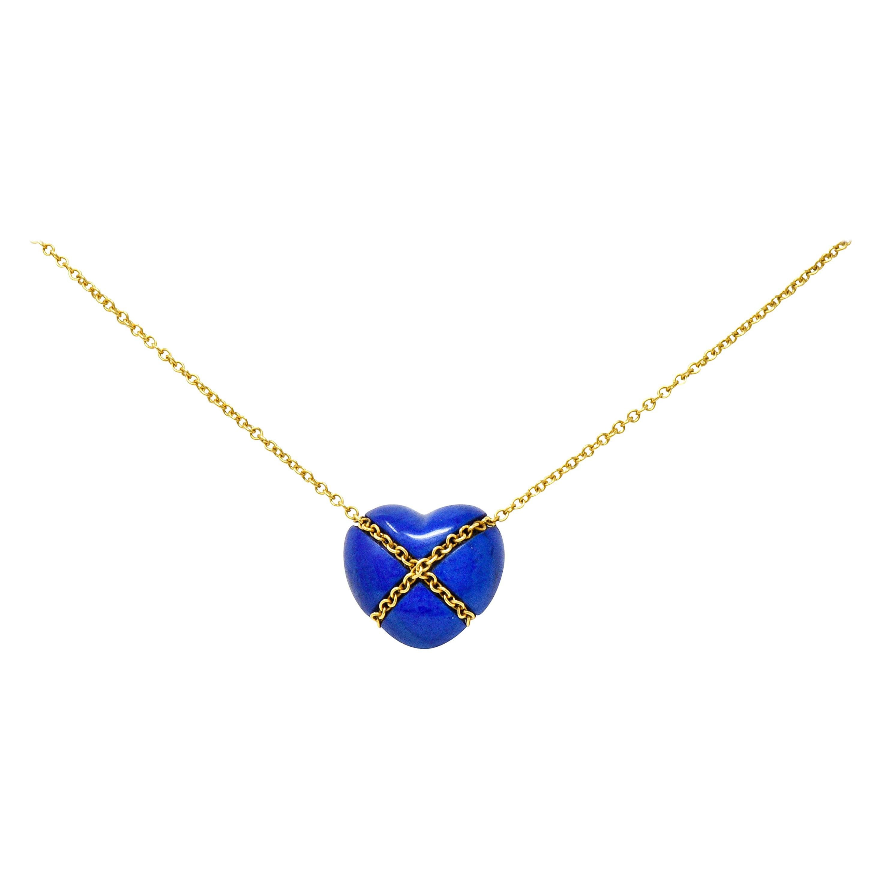 Tiffany & Co. Lapis Lazuli 18 Karat Gold Cross My Heart Necklace
