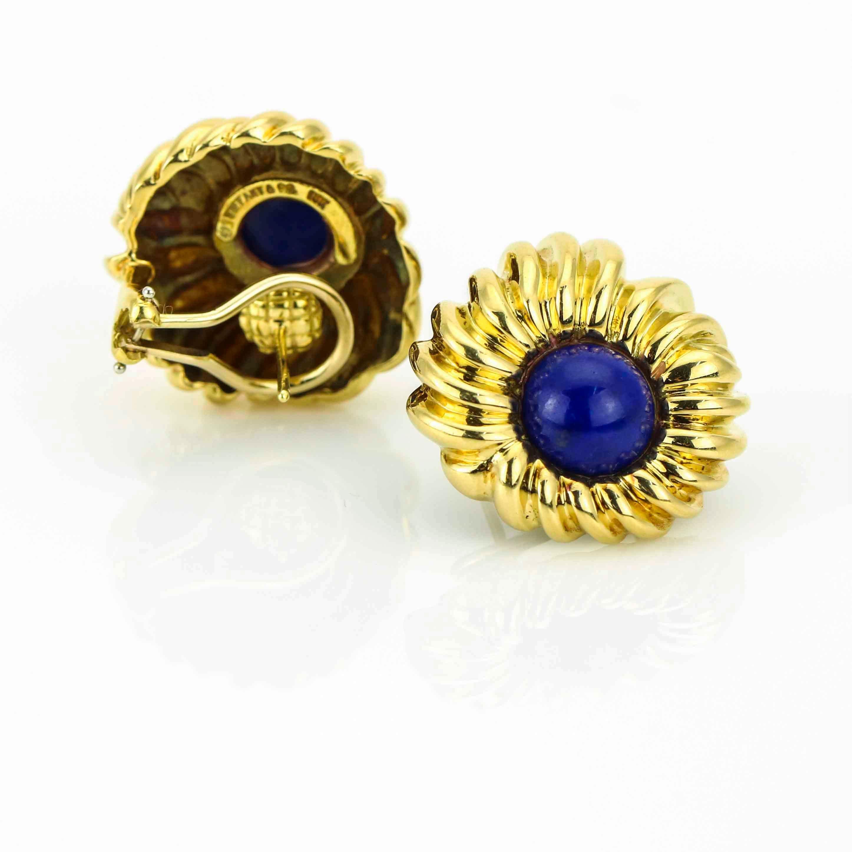 Retro Tiffany & Co. Lapis Lazuli 18 Karat Yellow Gold Earrings For Sale