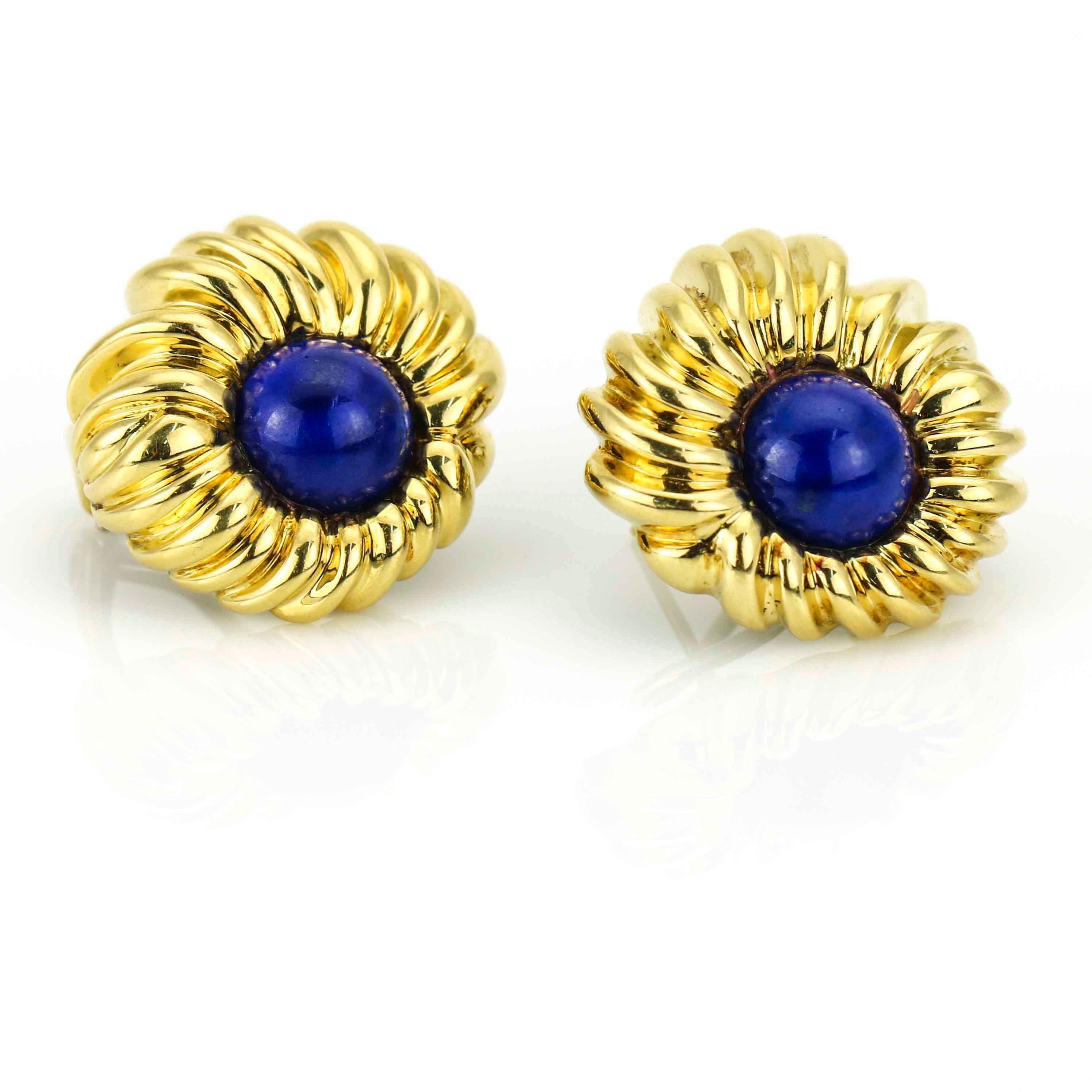 Tiffany & Co. Lapis Lazuli 18 Karat Yellow Gold Earrings In Excellent Condition For Sale In Fort Lauderdale, FL