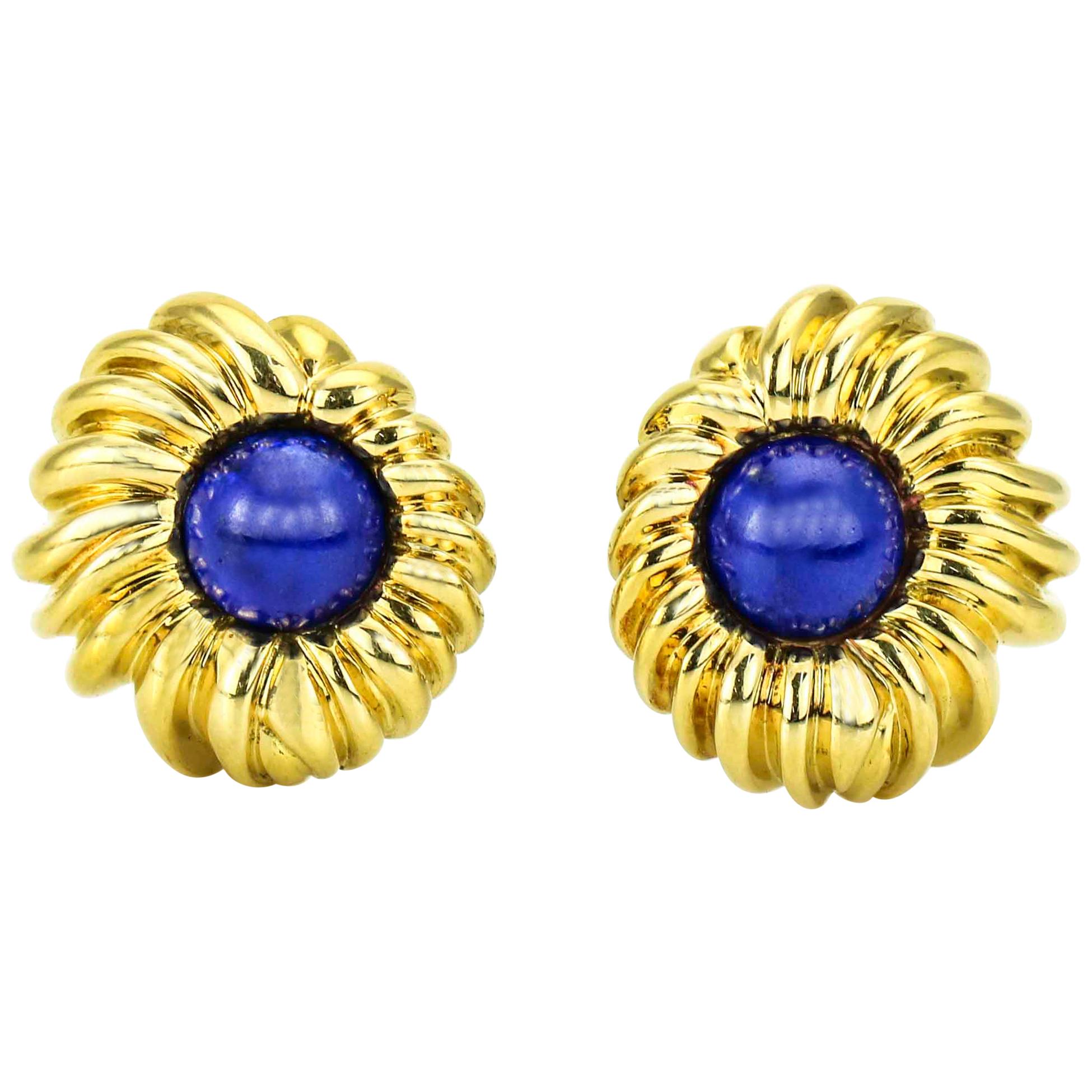 Tiffany & Co. Lapis Lazuli 18 Karat Yellow Gold Earrings For Sale
