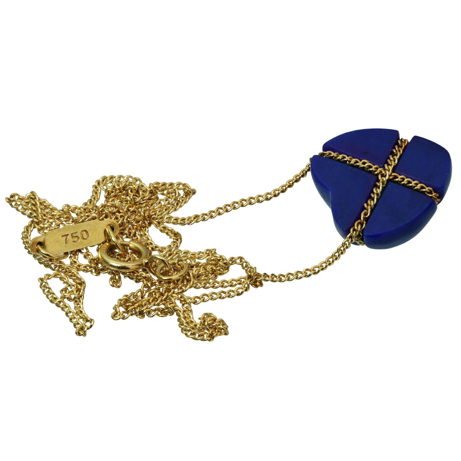 Women's Tiffany & Co. Lapis Lazuli 18k Yellow Gold Crossover Heart Pendant Necklace For Sale