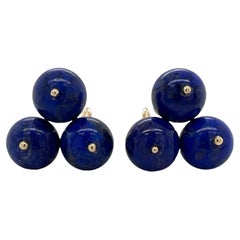 Tiffany & Co. Lapis Lazuli Bead 14 Karat Yellow Gold Vintage Earclip Earrings