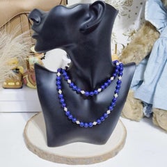 Tiffany & Co. Lapis Lazuli Bead 14K Gold Necklace with Pearl Accents 29 in
