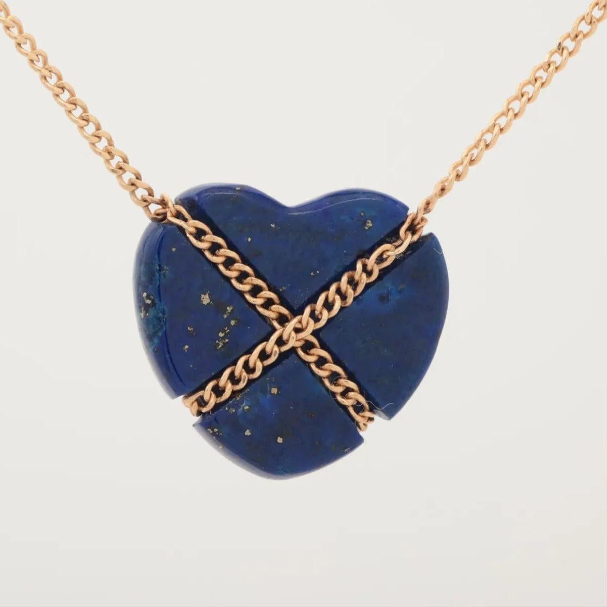 Heart Cut Tiffany & Co. Lapis Lazuli Chain Crossover Heart Necklace Yellow Gold For Sale