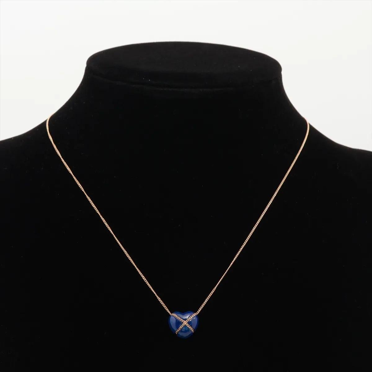 Tiffany & Co. Lapis Lazuli Chain Crossover Heart Necklace Yellow Gold For Sale 1