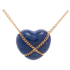 Tiffany & Co. Lapis Lazuli Chain Crossover Heart Necklace Yellow Gold