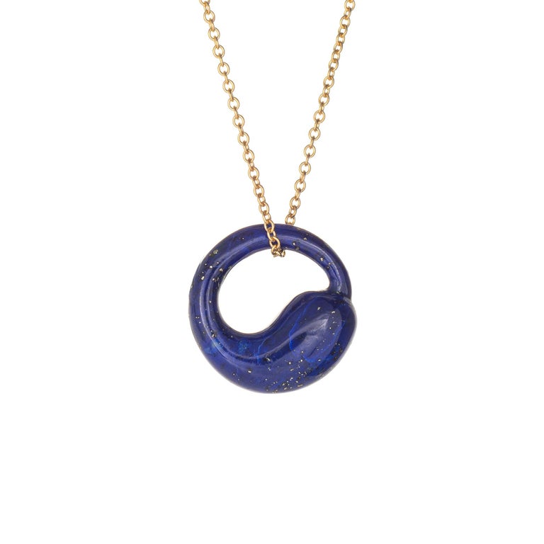 Tiffany Lapis Lazuli Eternal Circle Necklace Estate 18 Karat Gold Peretti