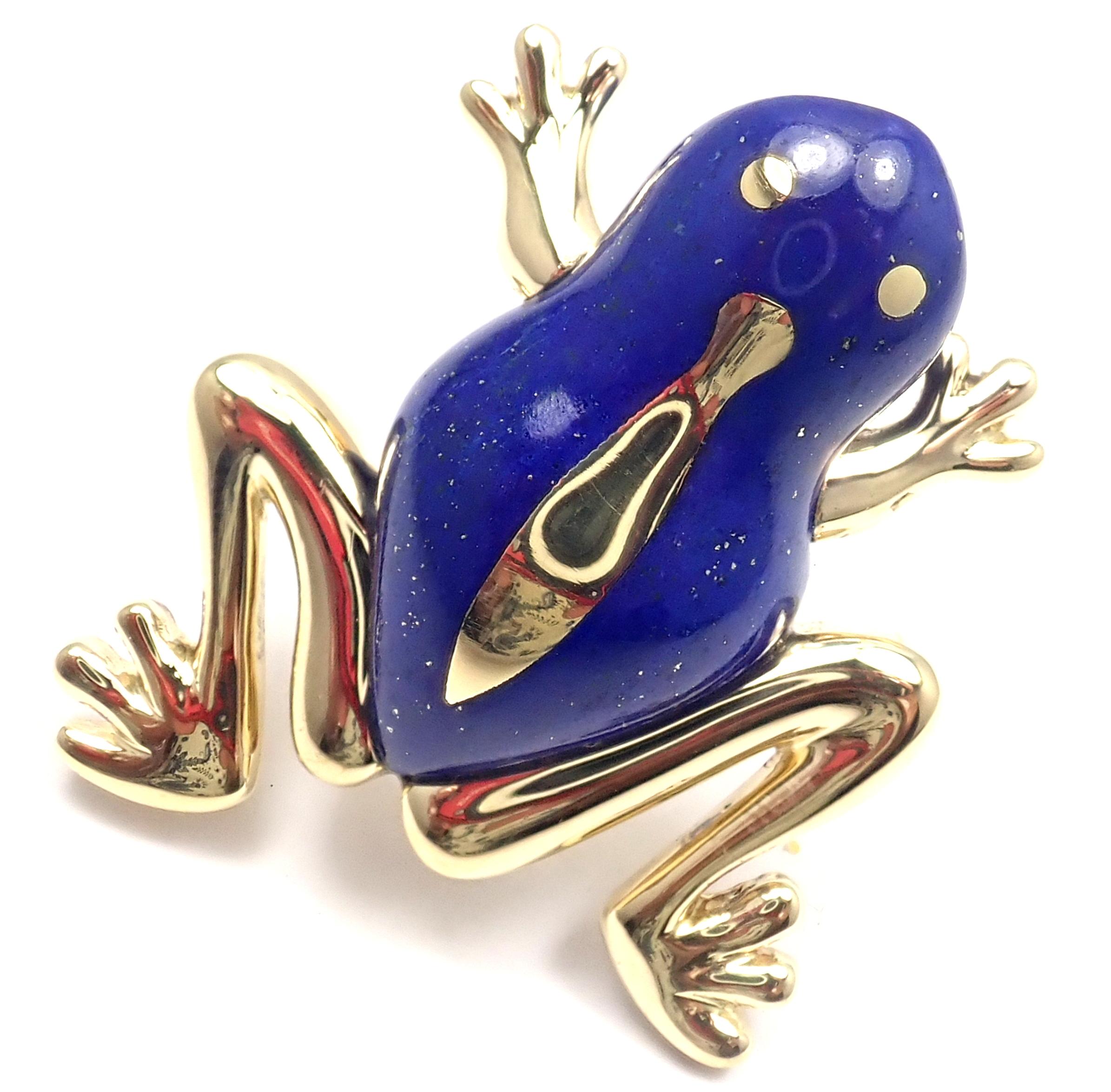18k Yellow Gold Lapis Lazuli Frog Pin Brooch by Tiffany & Co. 
With 1 Large Lapis Lasuli
Details: 
Measurements: 1 3/4